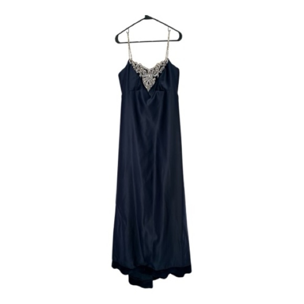 Vintage 90’s/Y2K Era Navy Evening Gown with Silver Diamond Embellished Bodice 10